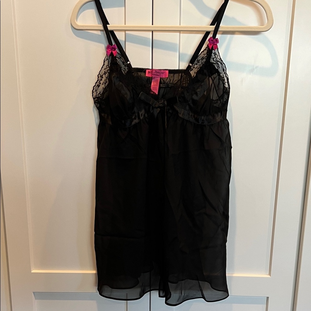 Betsey Johnson Black Chemise with Pink Accents Size S - Picture 1 of 5